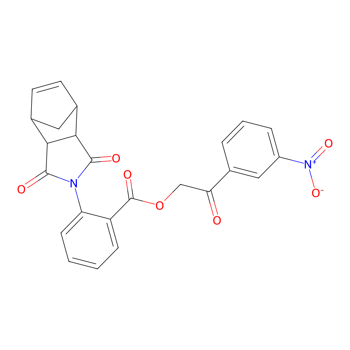 2-(3-nitrophenyl)-2-oxoethyl 2-(1,3-dioxo-1,3,3a,4,7,7a-hexahydro-2H-4,7-methanoisoindol-2-yl)benzoate molecular structure, CAS 497922-70-0