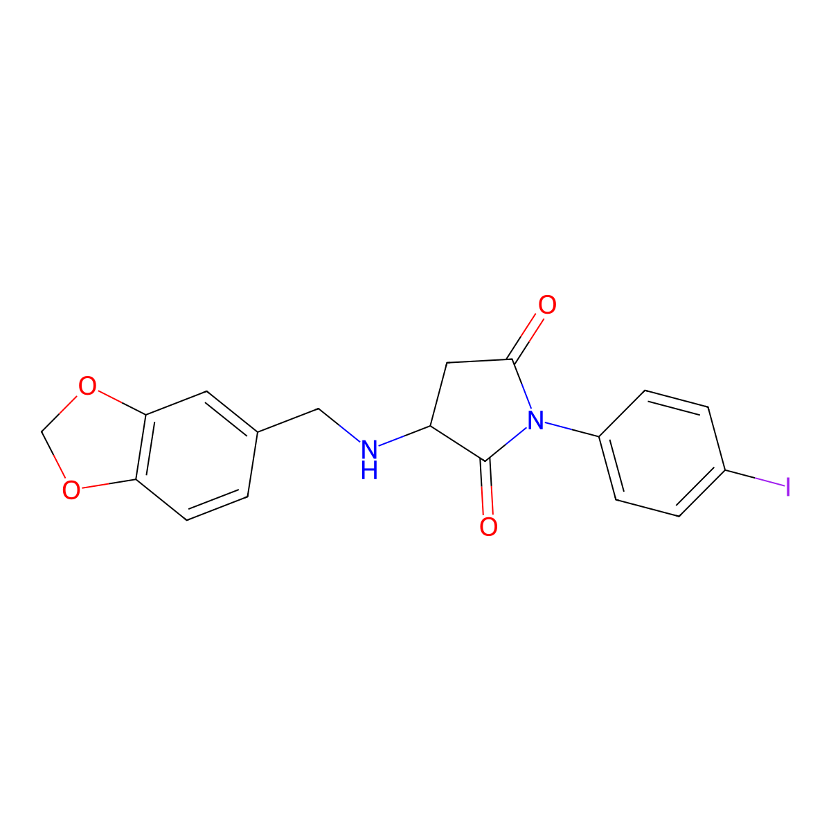 3-(1,3-Benzodioxol-5-ylmethylamino)-1-(4-iodophenyl)pyrrolidine-2,5-dione molecular structure, CAS 497925-39-0