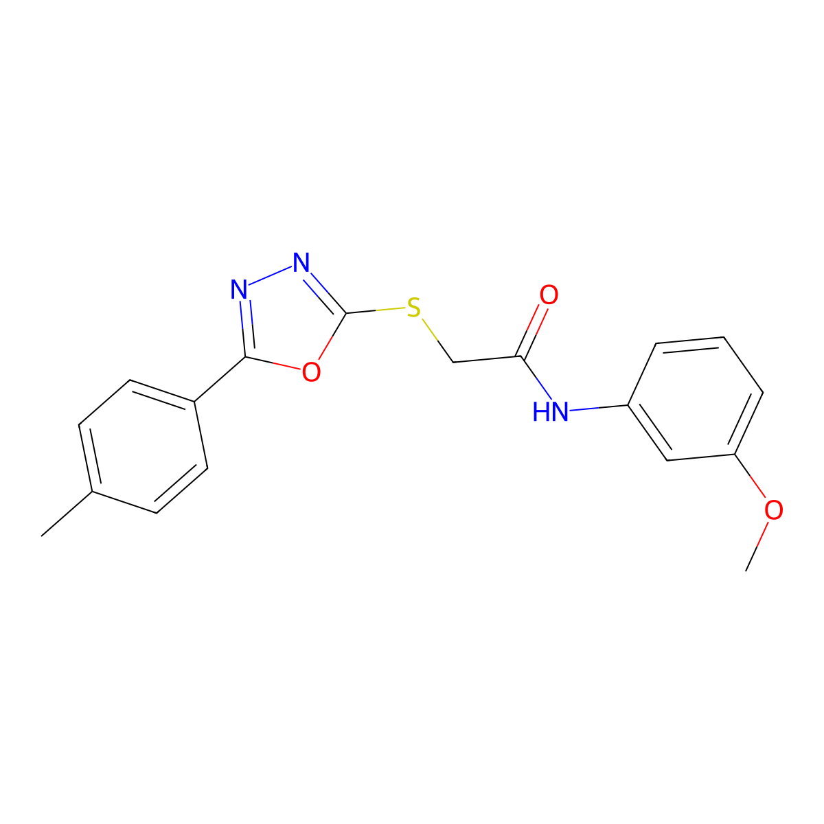N-(3-methoxyphenyl)-2-[[5-(4-methylphenyl)-1,3,4-oxadiazol-2-yl]sulfanyl]acetamide molecular structure, CAS 497927-01-2