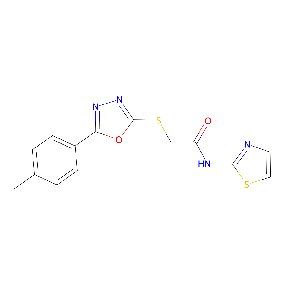 2-[[5-(4-methylphenyl)-1,3,4-oxadiazol-2-yl]sulfanyl]-N-(1,3-thiazol-2-yl)acetamide molecular structure, CAS 497927-03-4
