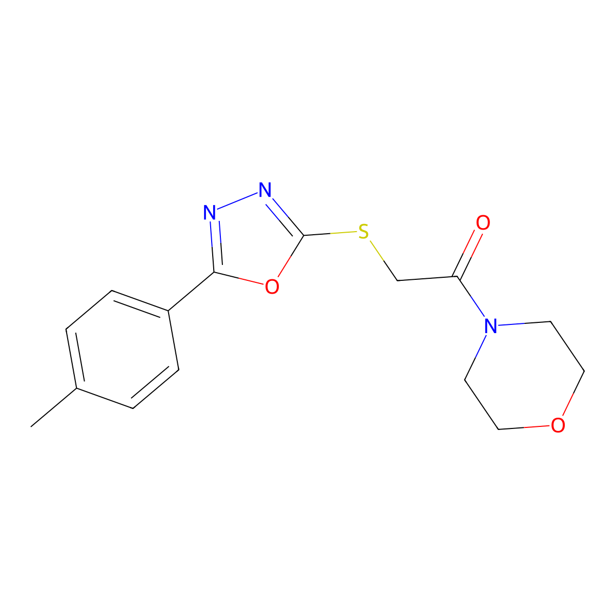 1-Morpholino-2-((5-(p-tolyl)-1,3,4-oxadiazol-2-yl)thio)ethanone molecular structure, CAS 497927-06-7