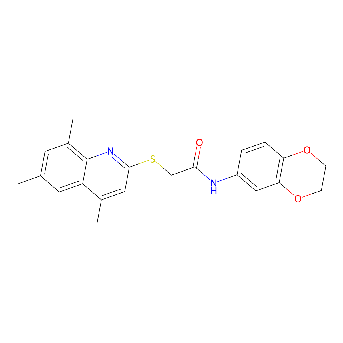 N-(2,3-Dihydro-benzo[1,4]dioxin-6-YL)-2-(4,6,8-trimethyl-quinolin-2-ylsulfanyl)-acetamide molecular structure, CAS 497928-69-5