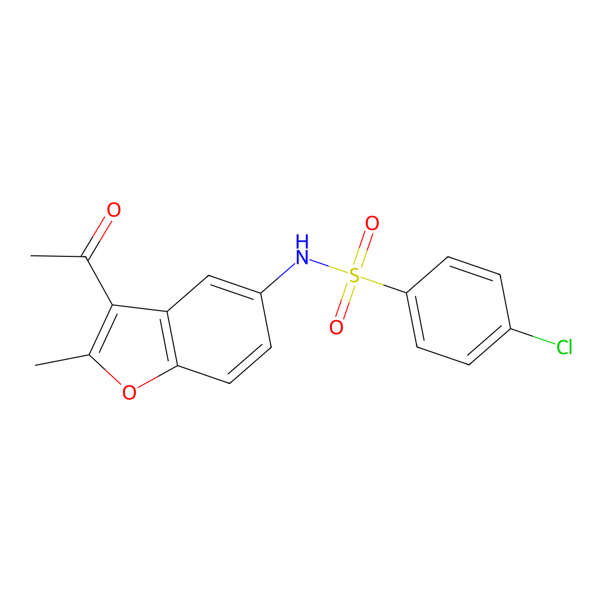 N-(3-Acetyl-2-methyl-benzofuran-5-yl)-4-chloro-benzenesulfonamide molecular structure, CAS 49793-89-7