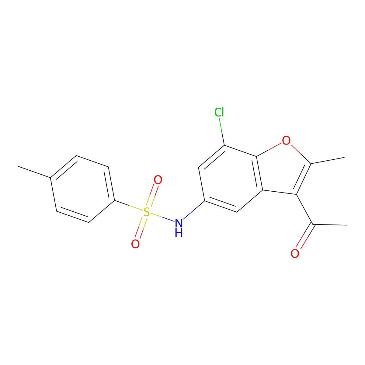 N-(3-acetyl-7-chloro-2-methyl-1-benzofuran-5-yl)-4-methylbenzenesulfonamide molecular structure, CAS 49793-91-1