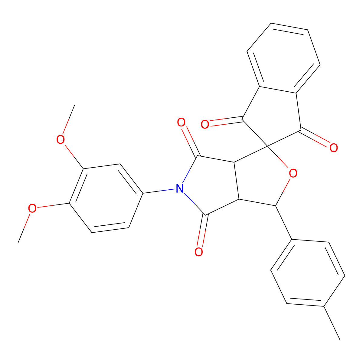 5-(3,4-dimethoxyphenyl)-3-(4-methylphenyl)-3a,6a-dihydrospiro[furo[3,4-c]pyrrole-1,2'-indene]-1',3',4,6(3H,5H)-tetrone molecular structure, CAS 497933-61-6