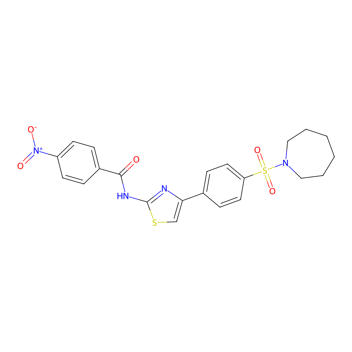 N-{4-[4-(azepan-1-ylsulfonyl)phenyl]-1,3-thiazol-2-yl}-4-nitrobenzamide molecular structure, CAS 497940-36-0