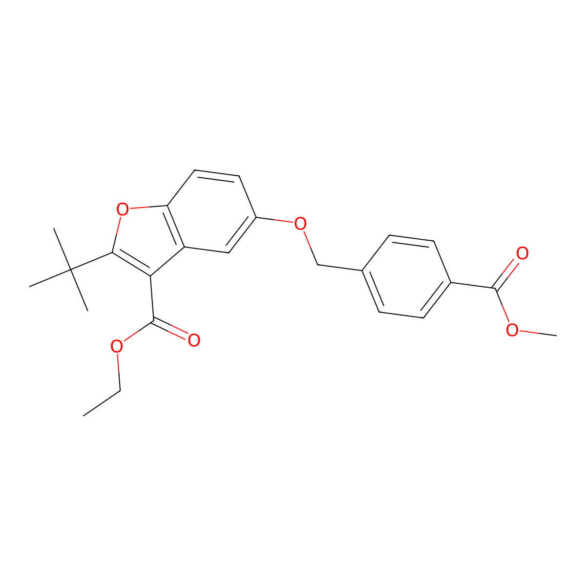 Ethyl 2-(tert-butyl)-5-((4-(methoxycarbonyl)benzyl)oxy)benzofuran-3-carboxylate molecular structure, CAS 497940-48-4