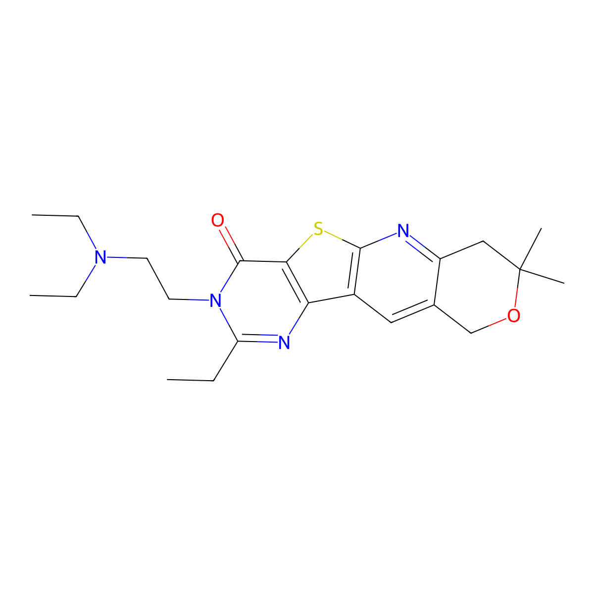 3-(2-(diethylamino)ethyl)-2-ethyl-8,8-dimethyl-7,8-dihydro-3H-pyrano[3'',4'':5',6']pyrido[3',2':4,5]thieno[3,2-d]pyrimidin-4(10H)-one molecular structure, CAS 497940-51-9