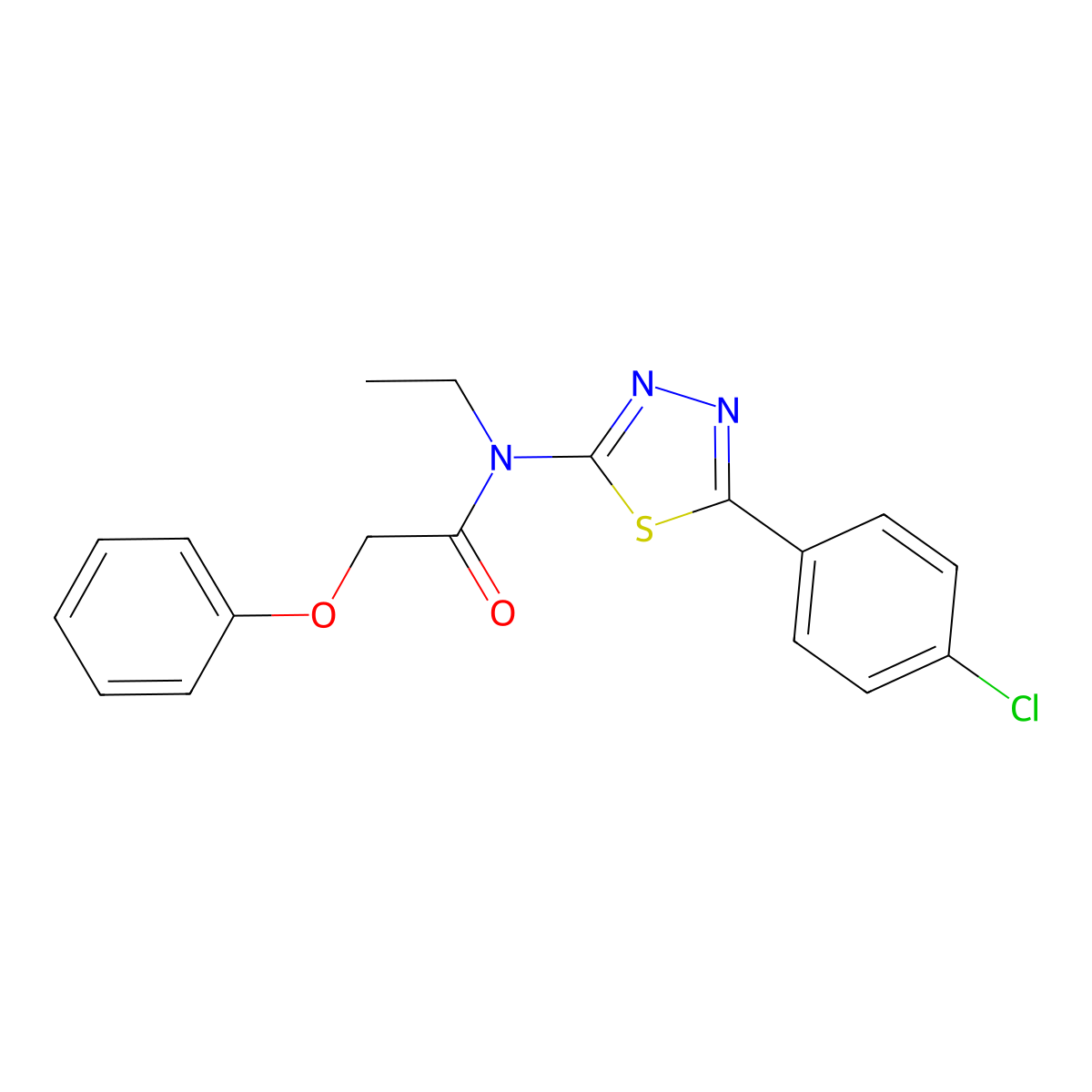 N-[5-(4-chlorophenyl)-1,3,4-thiadiazol-2-yl]-N-ethyl-2-phenoxyacetamide molecular structure, CAS 497940-76-8