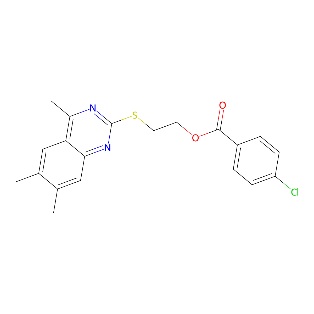 2-[(4,6,7-Trimethylquinazolin-2-yl)sulfanyl]ethyl 4-chlorobenzoate molecular structure, CAS 497941-37-4