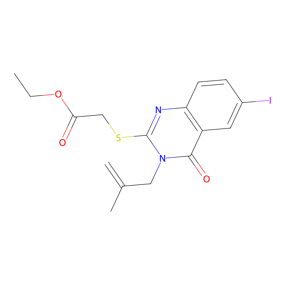 Ethyl 2-[6-iodo-3-(2-methylprop-2-enyl)-4-oxoquinazolin-2-yl]sulfanylacetate molecular structure, CAS 497941-68-1