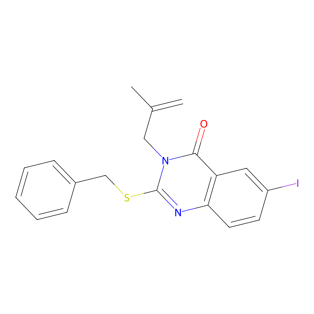 2-Benzylsulfanyl-6-iodo-3-(2-methylprop-2-enyl)quinazolin-4-one molecular structure, CAS 497941-84-1