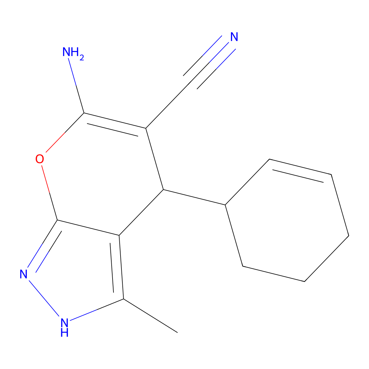 6-Amino-4-cyclohex-2-en-1-yl-3-methyl-2,4-dihydropyrano[2,3-c]pyrazole-5-carbonitrile molecular structure, CAS 497942-46-8