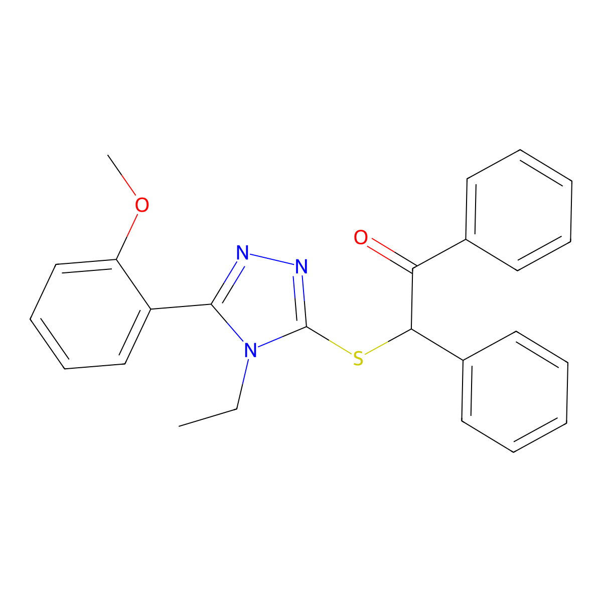 2-{[4-ethyl-5-(2-methoxyphenyl)-4H-1,2,4-triazol-3-yl]sulfanyl}-1,2-diphenylethanone molecular structure, CAS 497943-11-0