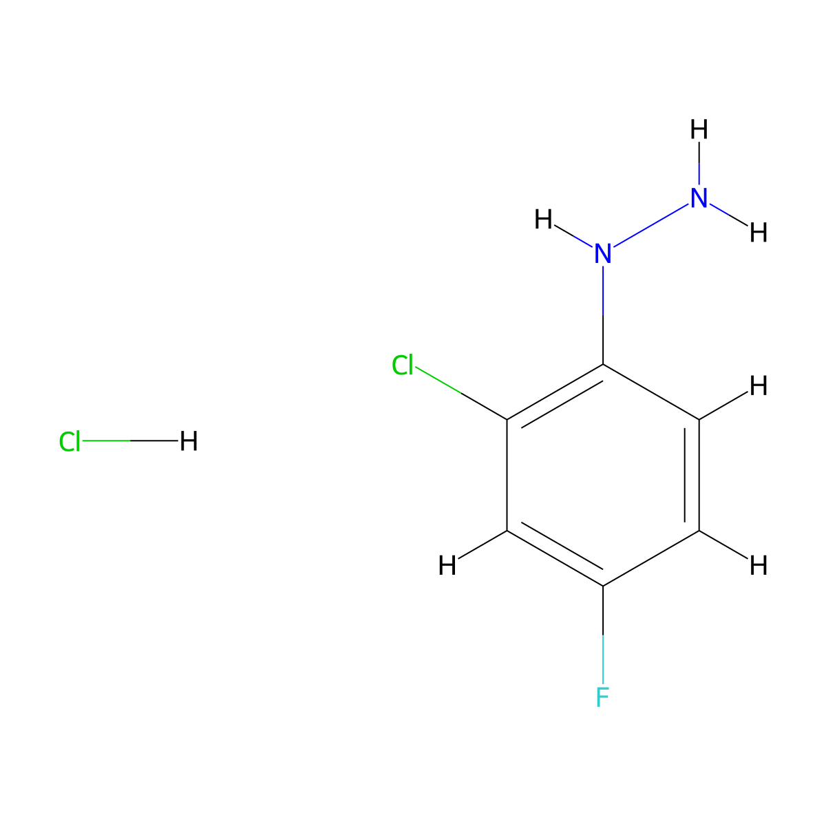 2-Chloro-4-fluorophenylhydrazine hydrochloride molecular structure, CAS 497959-29-2