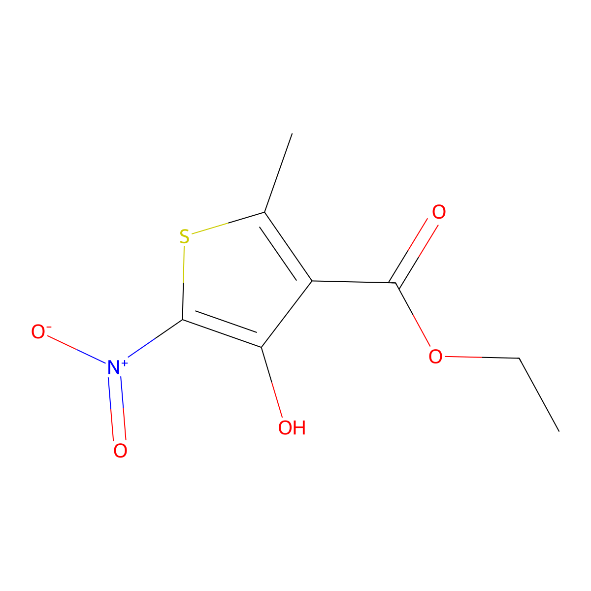 Ethyl 4-hydroxy-2-methyl-5-nitrothiophene-3-carboxylate molecular structure, CAS 49814-42-8
