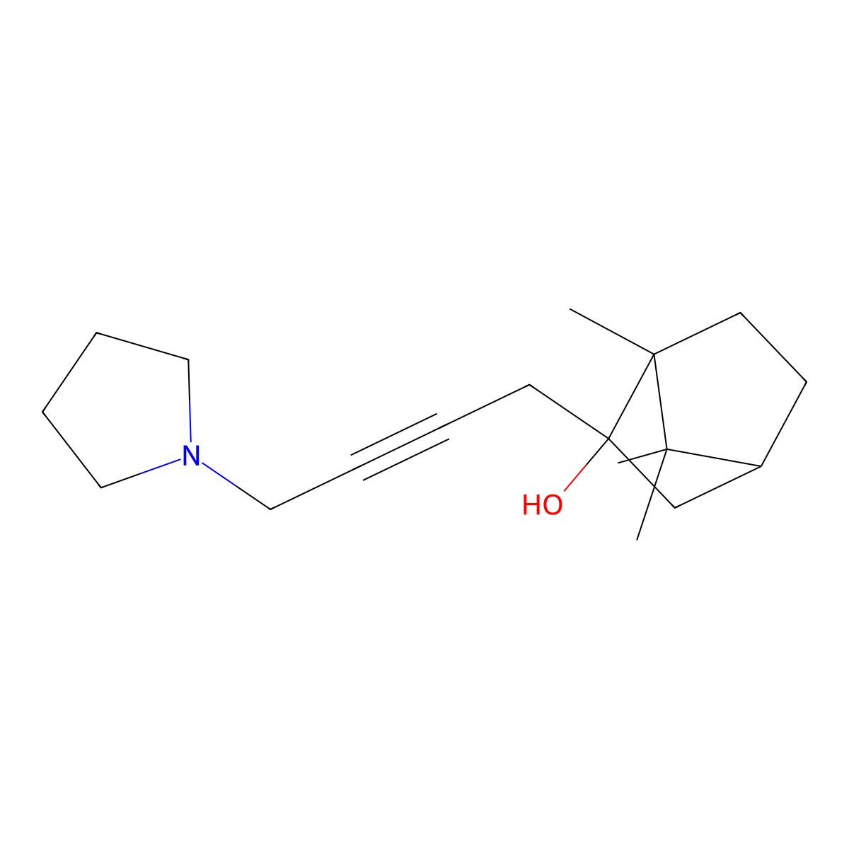 Bicyclo(2.2.1)heptan-2-ol, 2-(4-(1-pyrrolidinyl)-2-butynyl)-1,7,7-trimethyl-, exo- molecular structure, CAS 49832-47-5