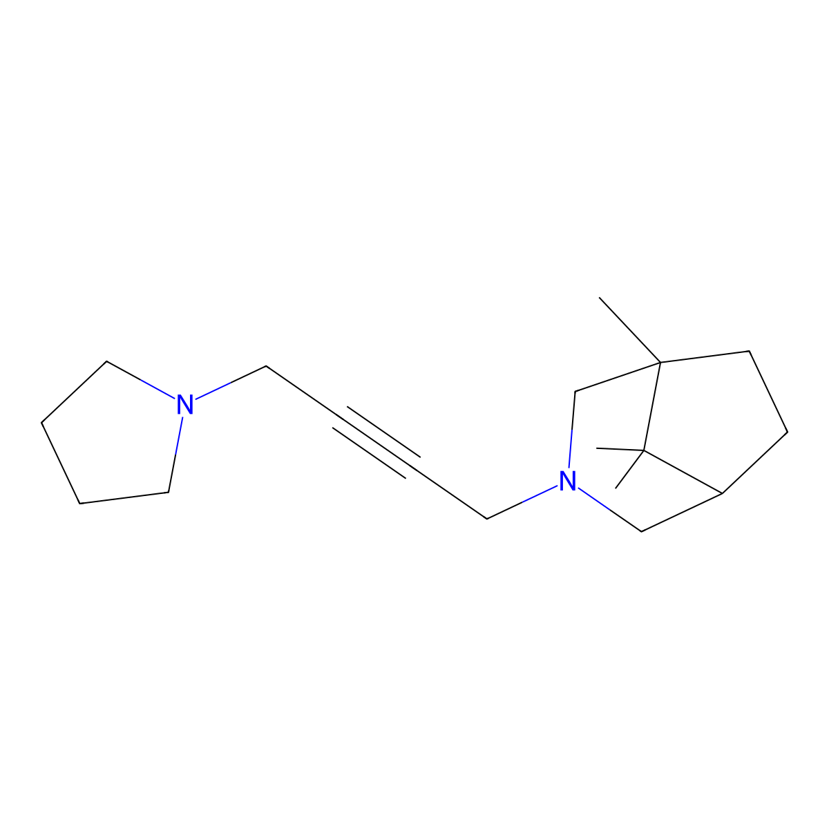 3-Azabicyclo(3.2.1)octane, 3-(4-(1-pyrrolidinyl)-2-butynyl)-1,8,8-trimethyl- molecular structure, CAS 49832-52-2