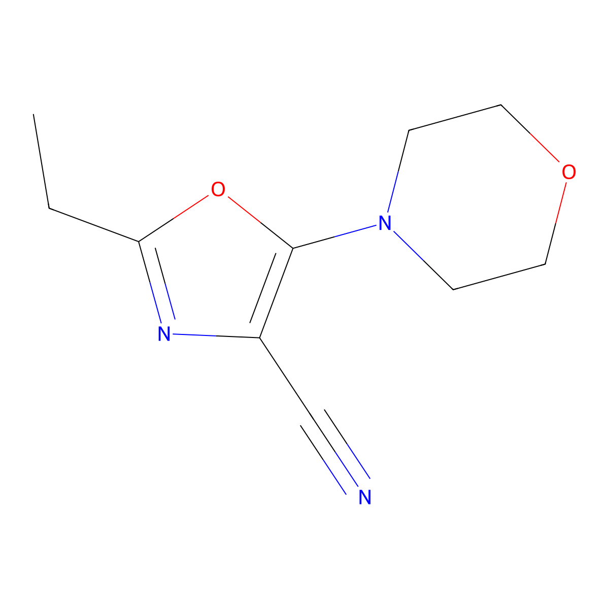2-Ethyl-5-morpholin-4-yl-1,3-oxazole-4-carbonitrile molecular structure, CAS 49837-53-8