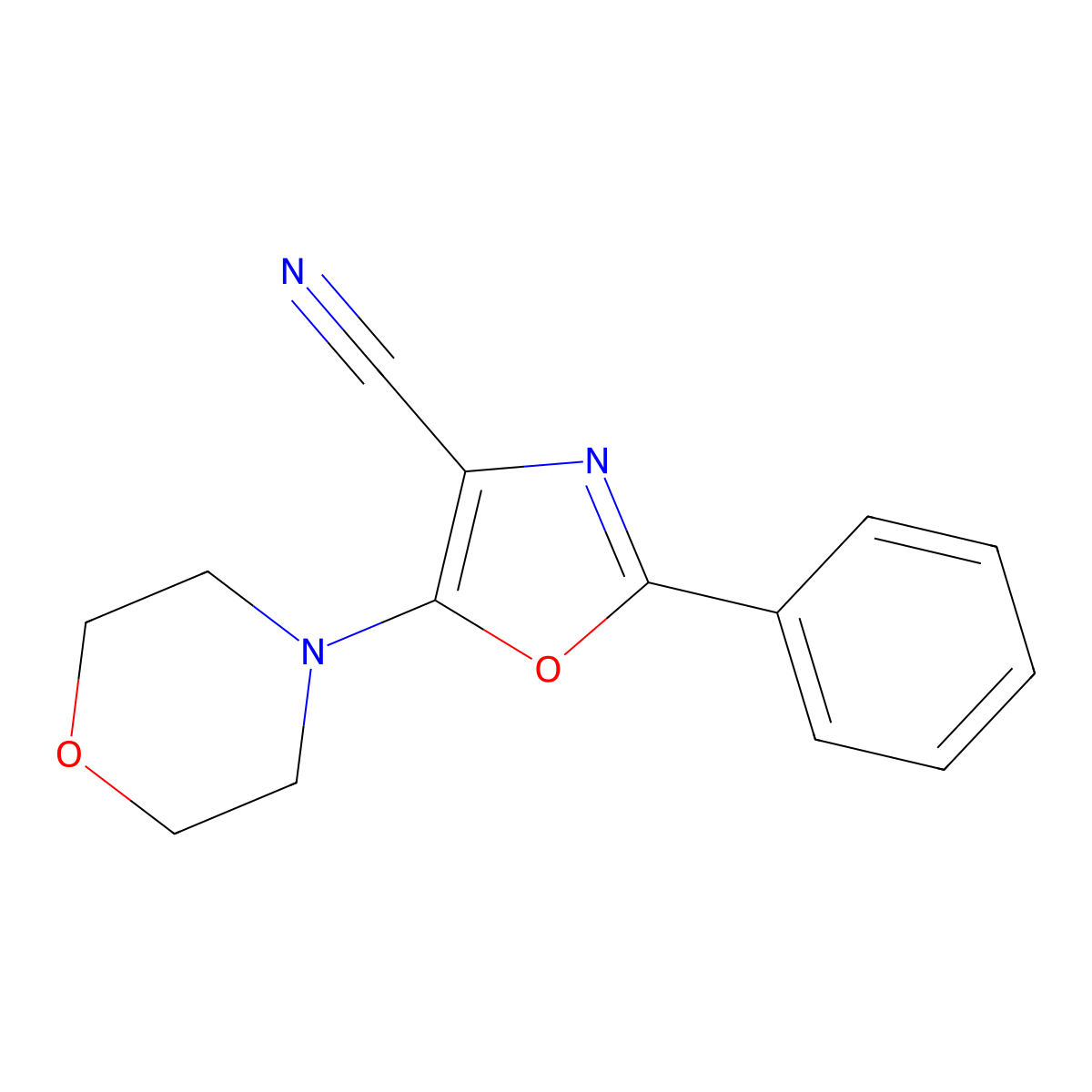 5-Morpholin-4-yl-2-phenyl-1,3-oxazole-4-carbonitrile molecular structure, CAS 49837-55-0