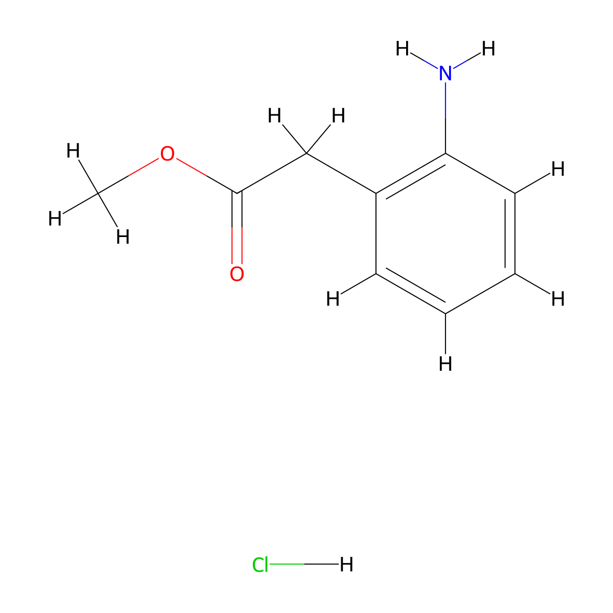 Methyl 2-(2-aminophenyl)acetate hydrochloride molecular structure, CAS 49851-36-7