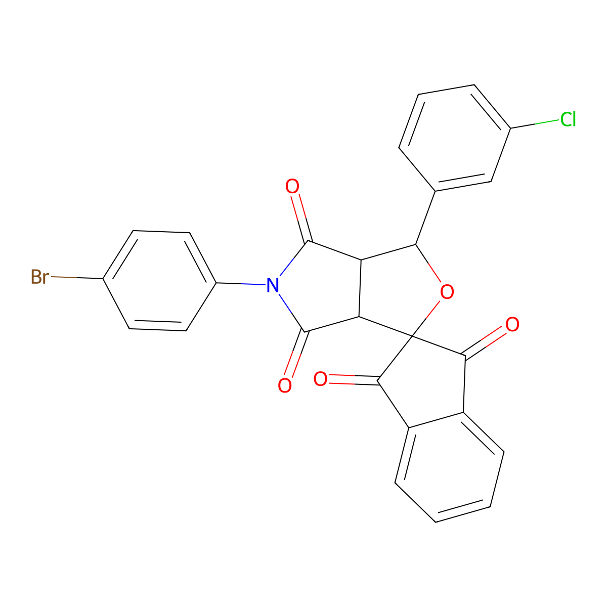 5-(4-bromophenyl)-1-(3-chlorophenyl)spiro[3a,6a-dihydro-1H-furo[3,4-c]pyrrole-3,2'-indene]-1',3',4,6-tetrone molecular structure, CAS 498531-28-5