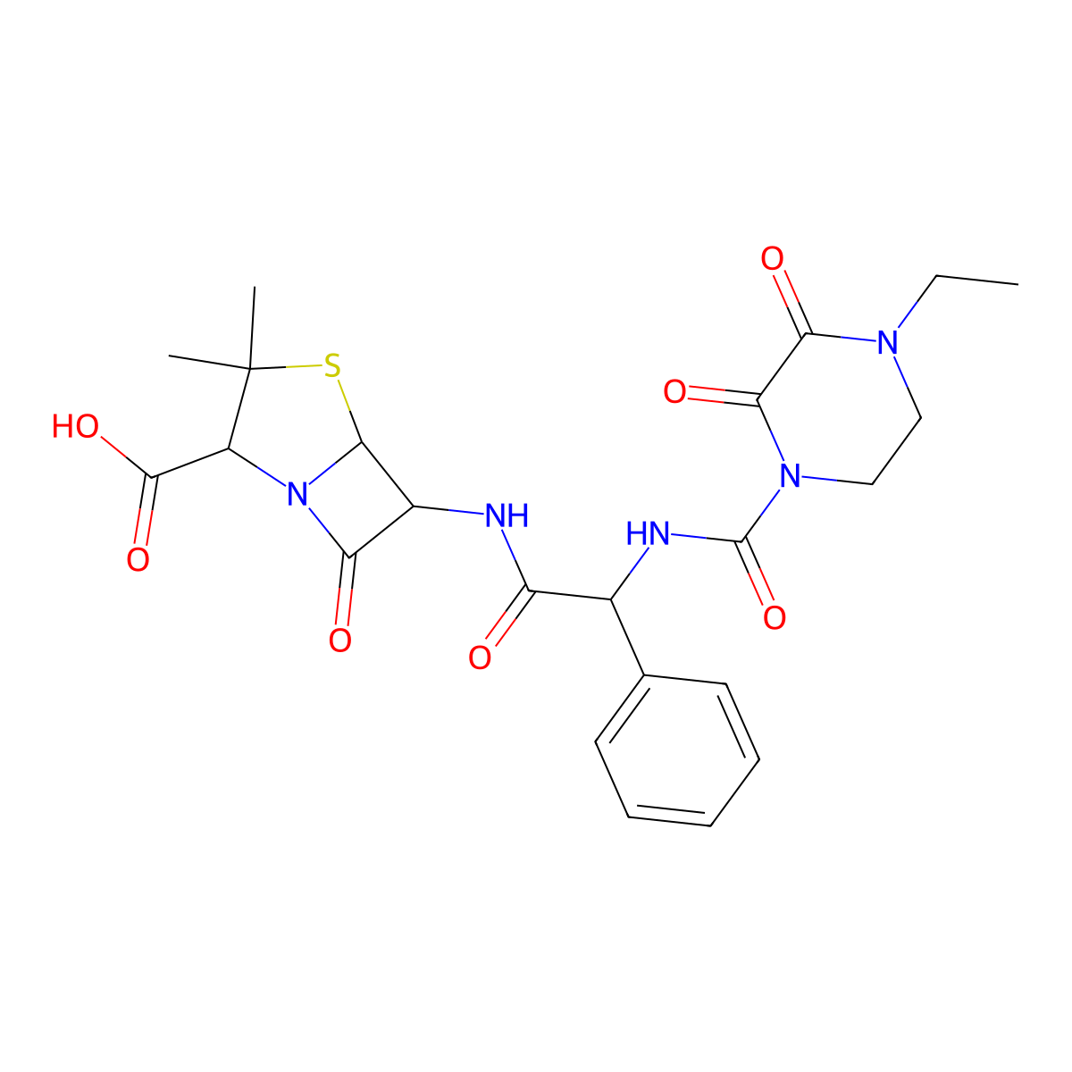 6-{2-[(4-Ethyl-2,3-dioxopiperazine-1-carbonyl)amino]-2-phenylacetamido}-3,3-dimethyl-7-oxo-4-thia-1-azabicyclo[3.2.0]heptane-2-carboxylic acid molecular structure, CAS 498531-49-0
