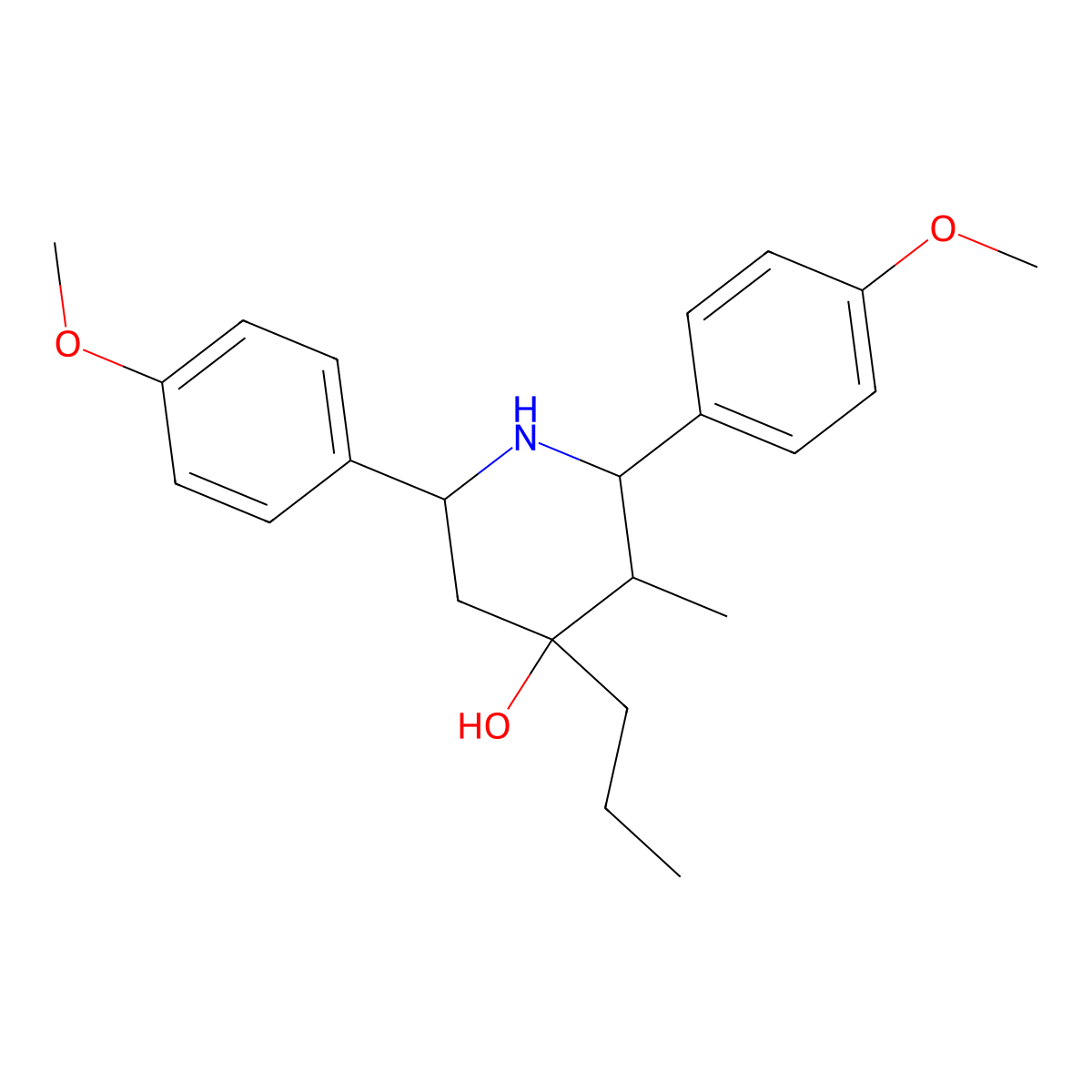 2,6-Bis(4-methoxyphenyl)-3-methyl-4-propylpiperidin-4-ol molecular structure, CAS 498531-81-0