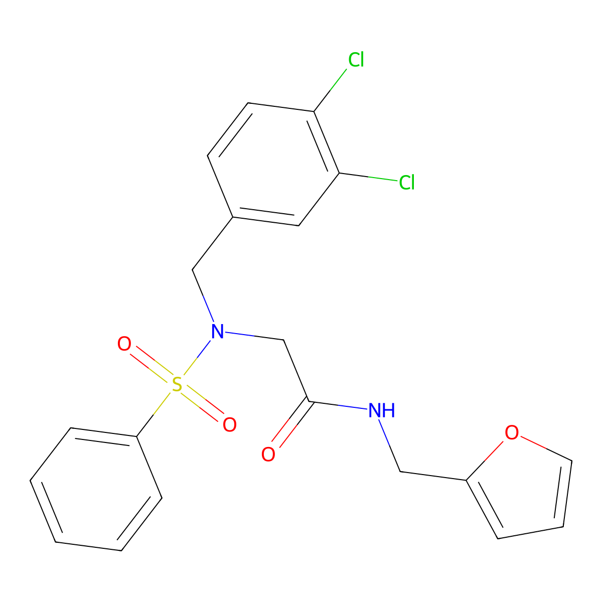 2-[benzenesulfonyl-[(3,4-dichlorophenyl)methyl]amino]-N-(furan-2-ylmethyl)acetamide molecular structure, CAS 498532-46-0