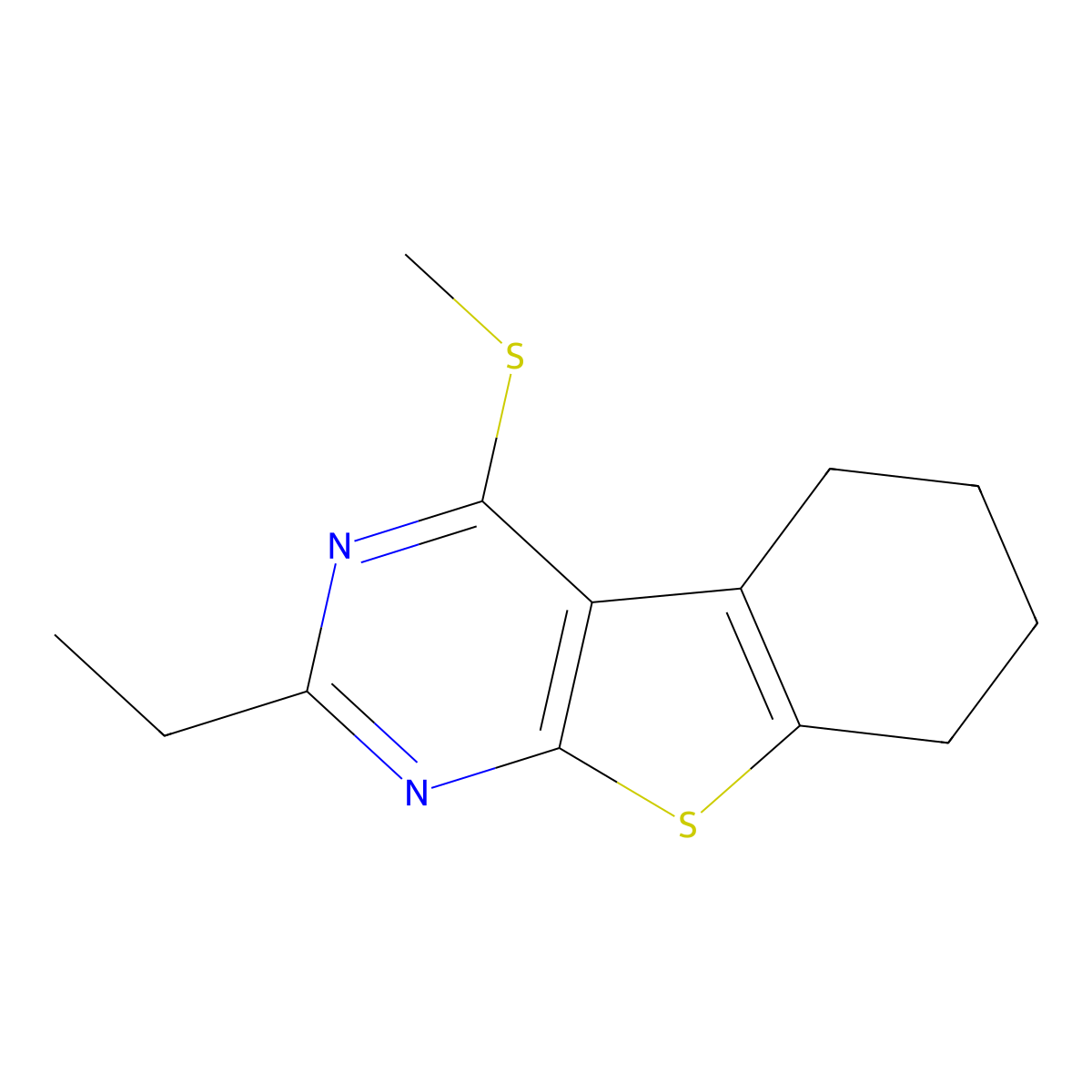 2-Ethyl-4-methylsulfanyl-5,6,7,8-tetrahydro-[1]benzothiolo[2,3-d]pyrimidine molecular structure, CAS 498535-28-7