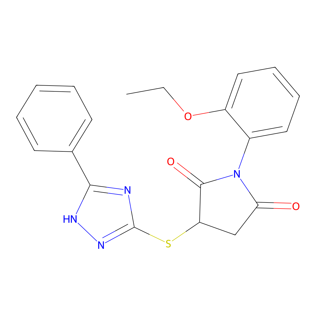 1-(2-ethoxyphenyl)-3-[(5-phenyl-4H-1,2,4-triazol-3-yl)sulfanyl]pyrrolidine-2,5-dione molecular structure, CAS 498535-52-7