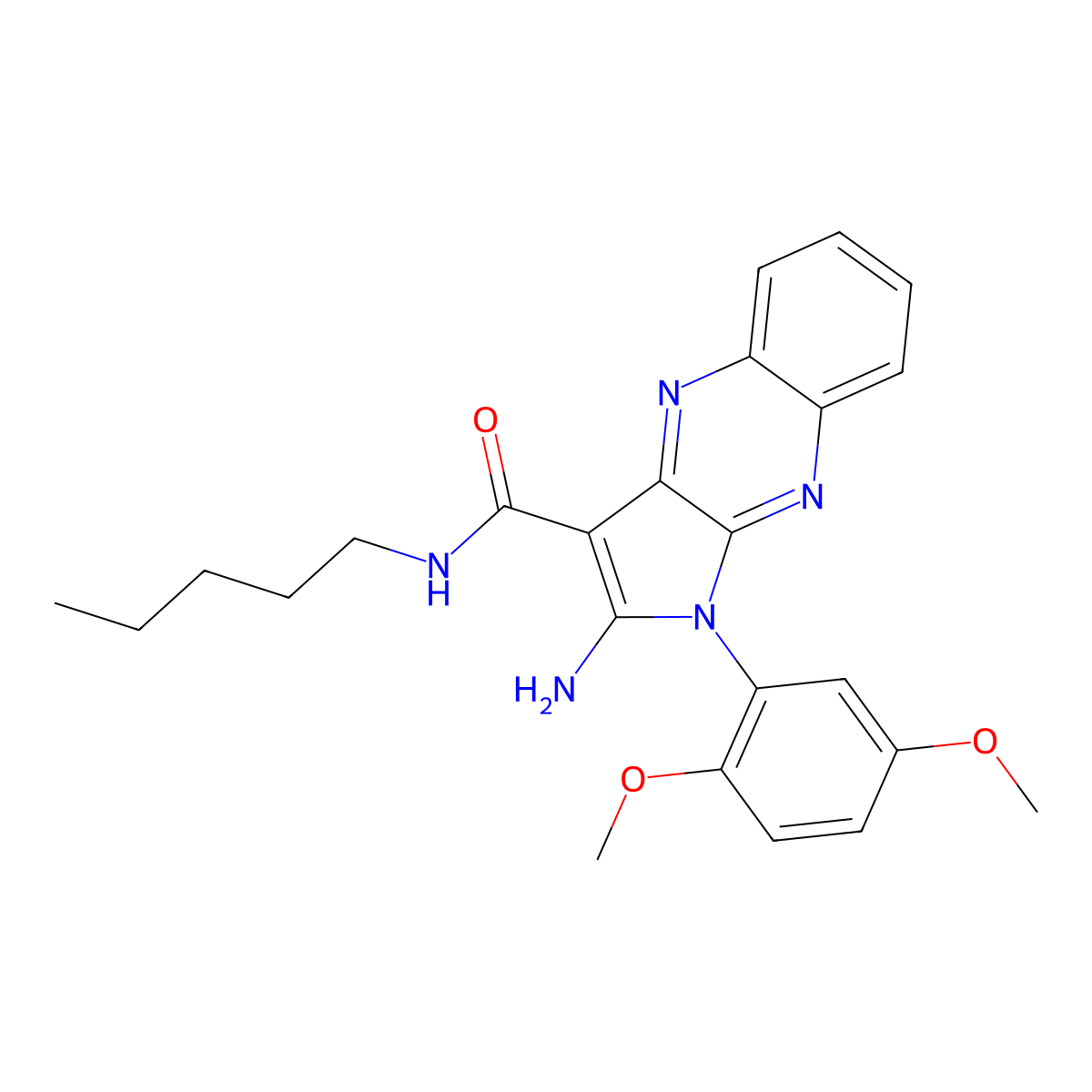 2-amino-1-(2,5-dimethoxyphenyl)-N-pentyl-1H-pyrrolo[2,3-b]quinoxaline-3-carboxamide molecular structure, CAS 498535-72-1