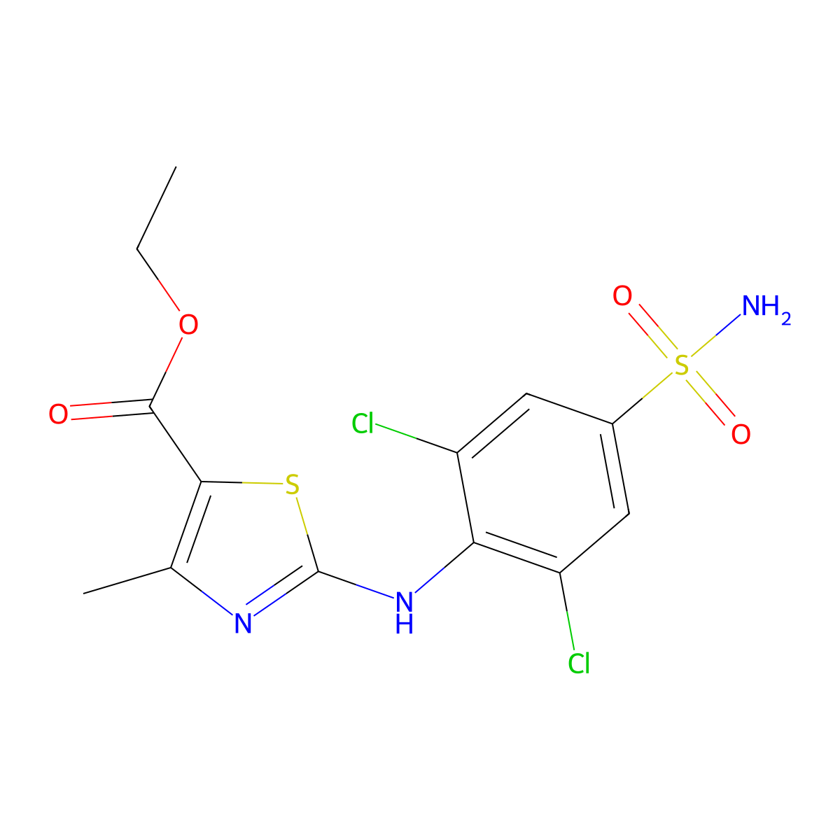 Ethyl 2-((2,6-dichloro-4-sulfamoylphenyl)amino)-4-methylthiazole-5-carboxylate molecular structure, CAS 498536-43-9