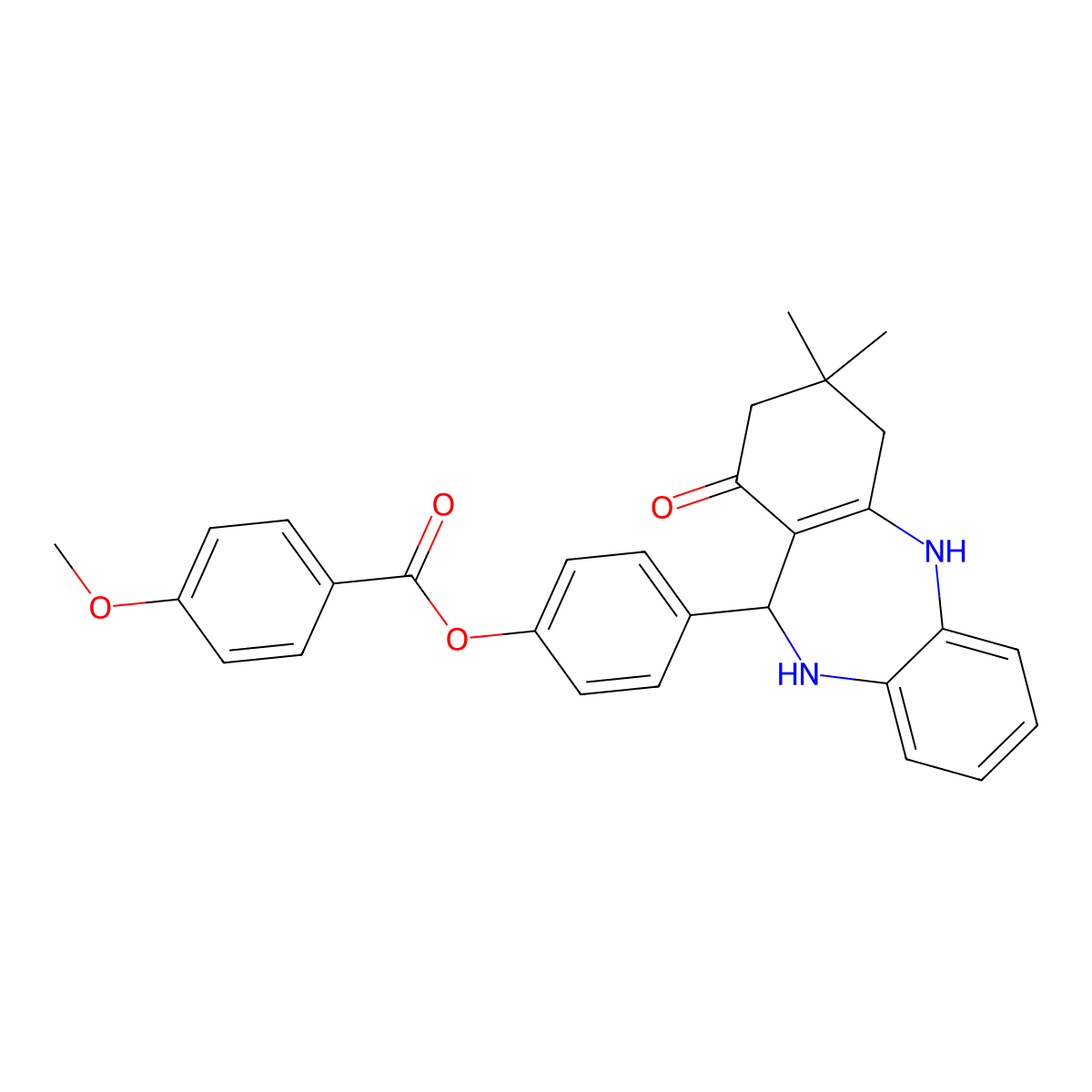 4-(3,3-dimethyl-1-oxo-2,3,4,5,10,11-hexahydro-1H-dibenzo[b,e][1,4]diazepin-11-yl)phenyl 4-methoxybenzoate molecular structure, CAS 498536-53-1