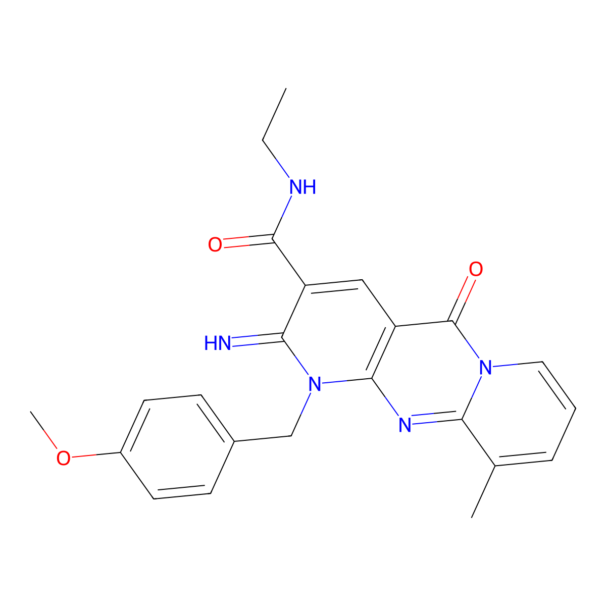 N-ethyl{2-imino-1-[(4-methoxyphenyl)methyl]-10-methyl-5-oxo(1,6-dihydropyridin o[2,3-d]pyridino[1,2-a]pyrimidin-3-yl)}carboxamide molecular structure, CAS 498536-66-6
