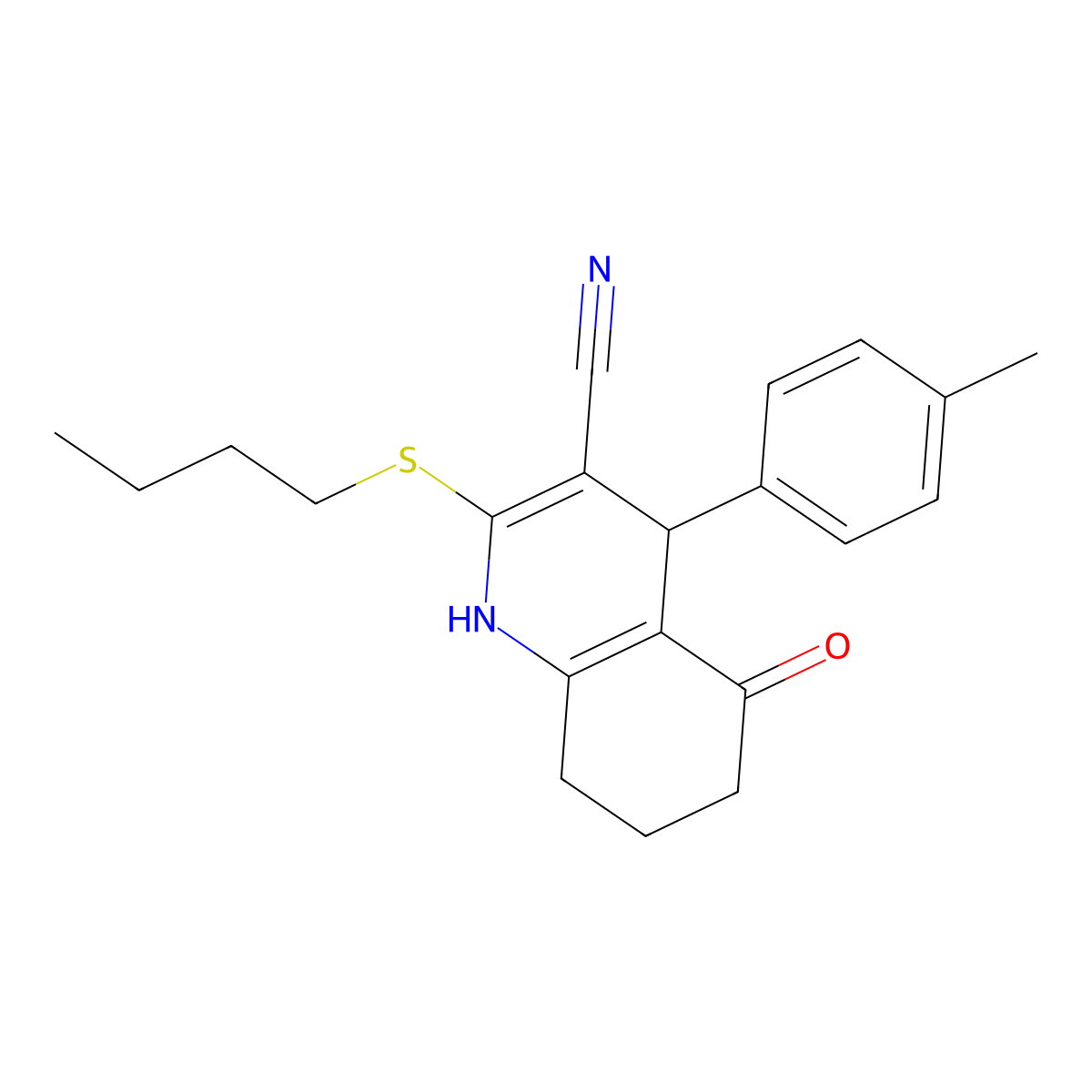 2-butylsulfanyl-4-(4-methylphenyl)-5-oxo-4,6,7,8-tetrahydro-1H-quinoline-3-carbonitrile molecular structure, CAS 498536-71-3