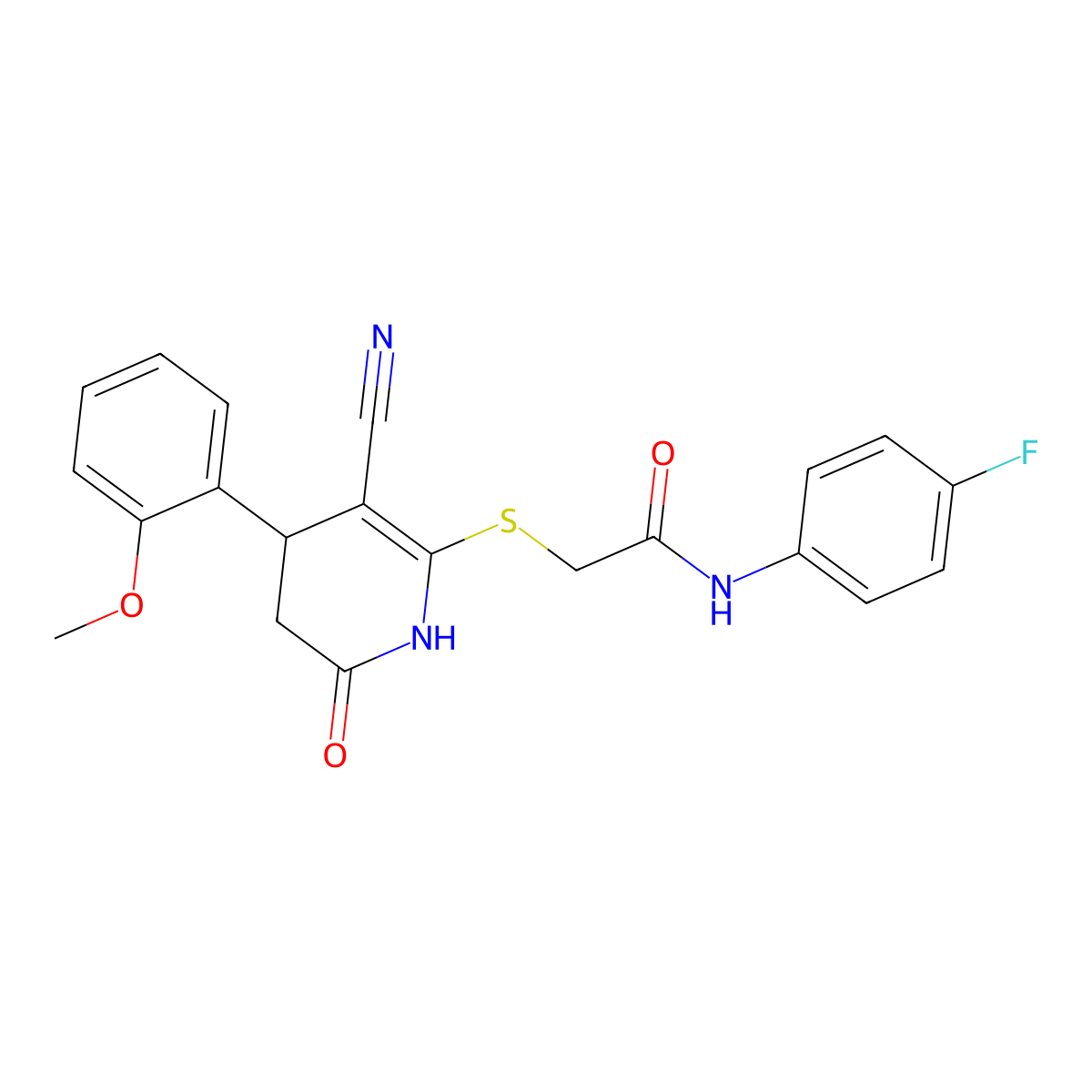 2-{[3-cyano-6-hydroxy-4-(2-methoxyphenyl)-4,5-dihydropyridin-2-yl]sulfanyl}-N-(4-fluorophenyl)acetamide molecular structure, CAS 498538-01-5