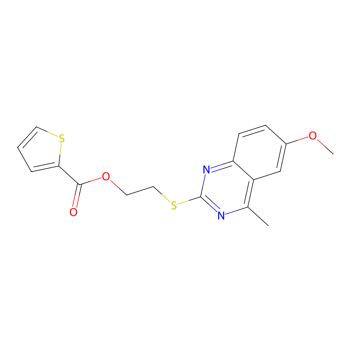 2-[(6-Methoxy-4-methylquinazolin-2-yl)sulfanyl]ethyl thiophene-2-carboxylate molecular structure, CAS 498538-47-9