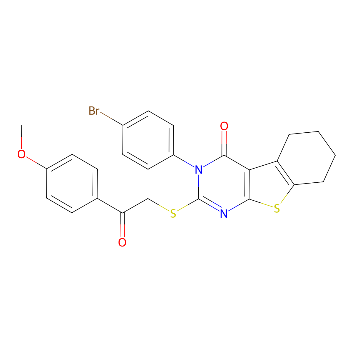 3-(4-bromophenyl)-2-{[2-(4-methoxyphenyl)-2-oxoethyl]sulfanyl}-5,6,7,8-tetrahydro[1]benzothieno[2,3-d]pyrimidin-4(3H)-one molecular structure, CAS 498545-50-9