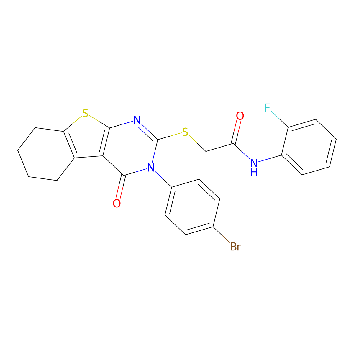 2-{[3-(4-bromophenyl)-4-oxo-3,4,5,6,7,8-hexahydro[1]benzothieno[2,3-d]pyrimidin-2-yl]sulfanyl}-N-(2-fluorophenyl)acetamide molecular structure, CAS 498545-63-4