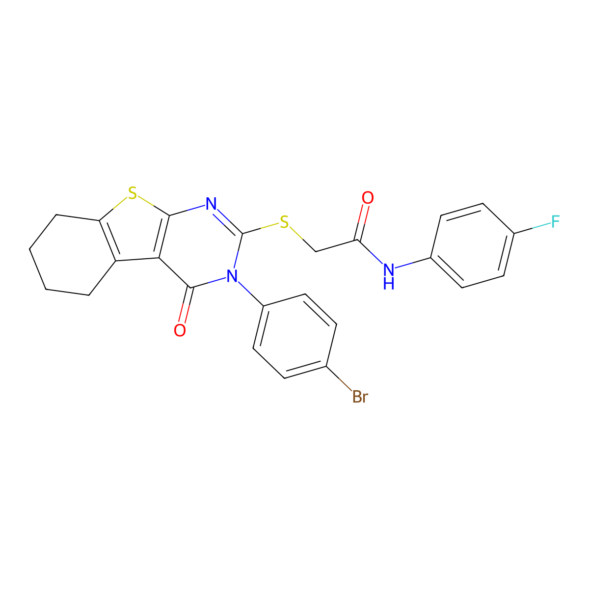 2-{[3-(4-bromophenyl)-4-oxo-3,4,5,6,7,8-hexahydro[1]benzothieno[2,3-d]pyrimidin-2-yl]sulfanyl}-N-(4-fluorophenyl)acetamide molecular structure, CAS 498545-64-5