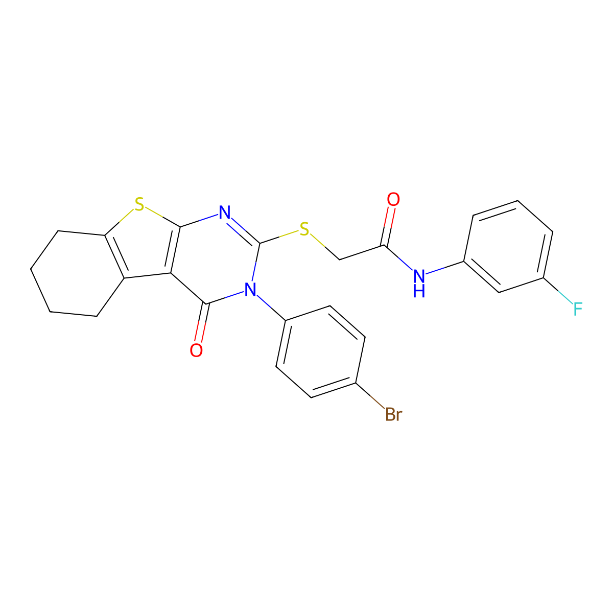 2-{[3-(4-bromophenyl)-4-oxo-3,4,5,6,7,8-hexahydro[1]benzothieno[2,3-d]pyrimidin-2-yl]sulfanyl}-N-(3-fluorophenyl)acetamide molecular structure, CAS 498545-65-6