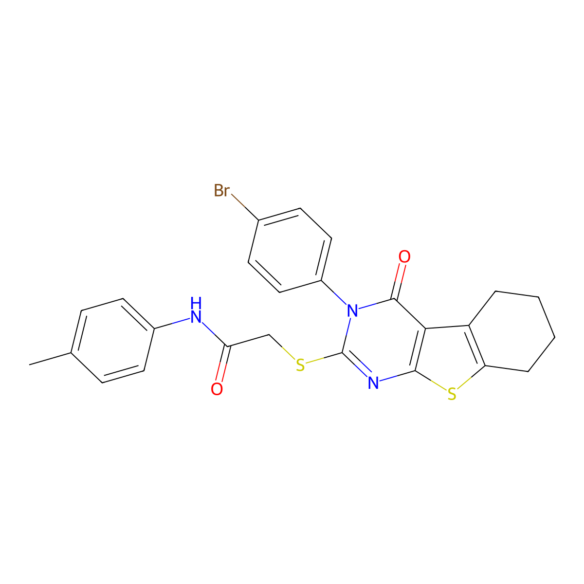 2-{[3-(4-bromophenyl)-4-oxo-3,4,5,6,7,8-hexahydro[1]benzothieno[2,3-d]pyrimidin-2-yl]sulfanyl}-N-(4-methylphenyl)acetamide molecular structure, CAS 498545-76-9
