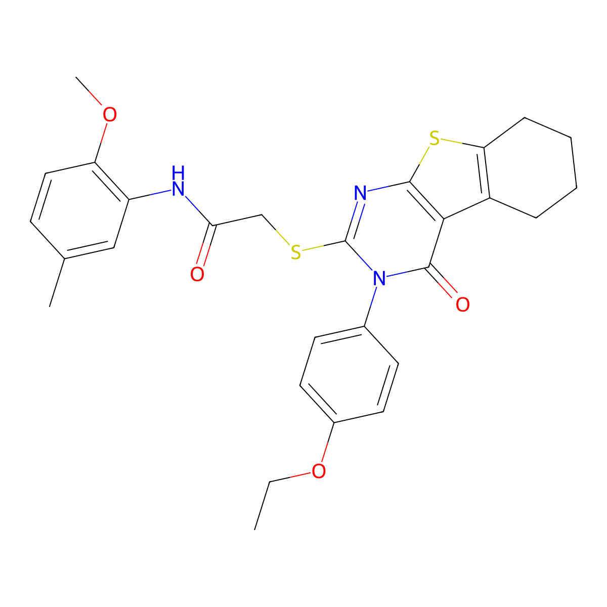 2-{[3-(4-ethoxyphenyl)-4-oxo-3,4,5,6,7,8-hexahydro[1]benzothieno[2,3-d]pyrimidin-2-yl]sulfanyl}-N-(2-methoxy-5-methylphenyl)acetamide molecular structure, CAS 498546-11-5