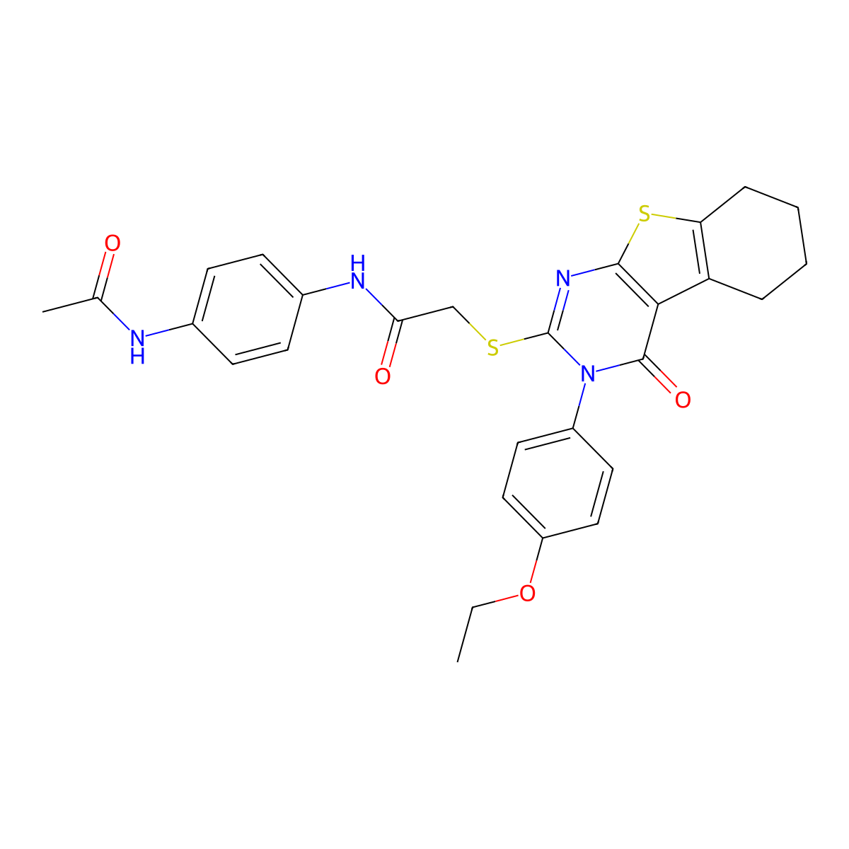 N-[4-(acetylamino)phenyl]-2-{[3-(4-ethoxyphenyl)-4-oxo-3,4,5,6,7,8-hexahydro[1]benzothieno[2,3-d]pyrimidin-2-yl]sulfanyl}acetamide molecular structure, CAS 498546-12-6