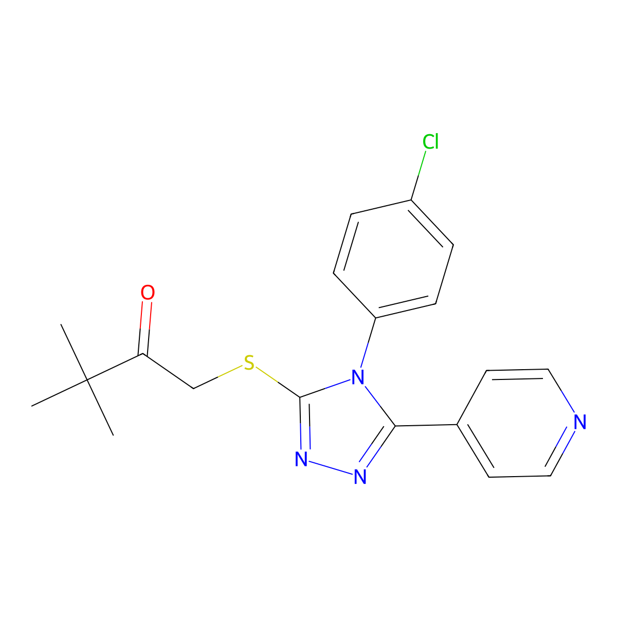 1-{[4-(4-chlorophenyl)-5-(pyridin-4-yl)-4H-1,2,4-triazol-3-yl]sulfanyl}-3,3-dimethylbutan-2-one molecular structure, CAS 498546-19-3