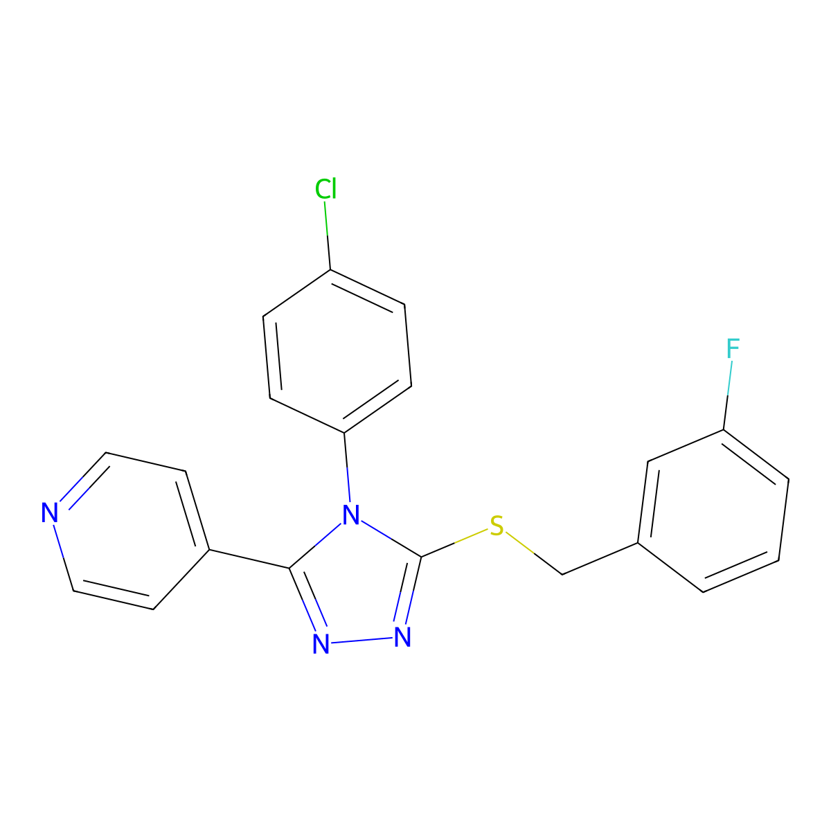4-{4-(4-chlorophenyl)-5-[(3-fluorobenzyl)sulfanyl]-4H-1,2,4-triazol-3-yl}pyridine molecular structure, CAS 498546-20-6