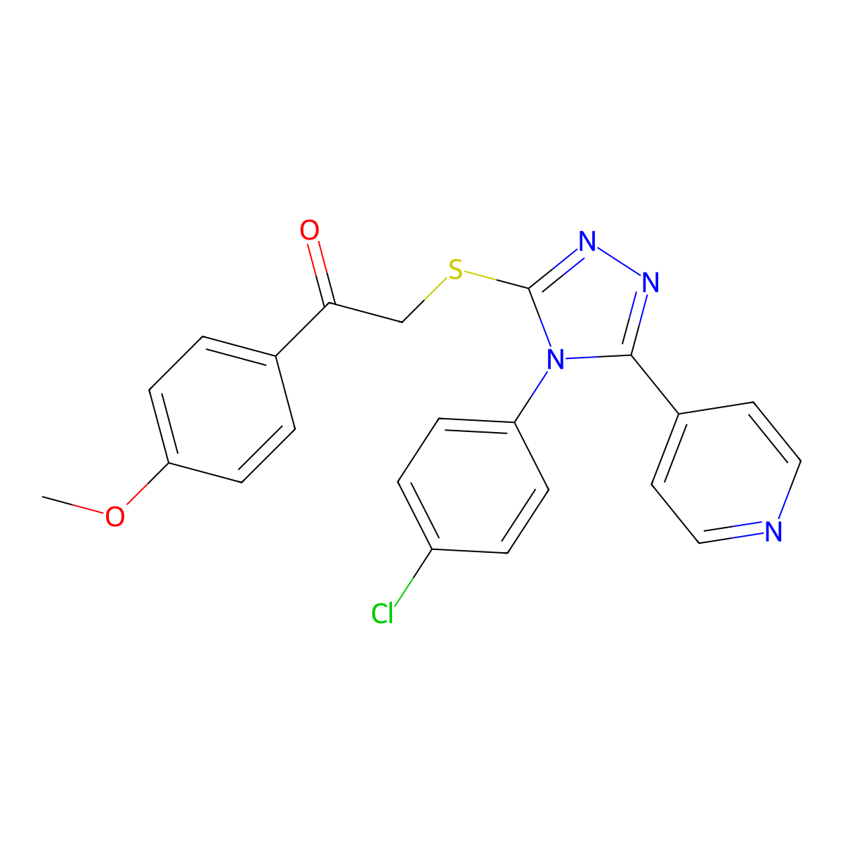 2-{[4-(4-chlorophenyl)-5-(pyridin-4-yl)-4H-1,2,4-triazol-3-yl]sulfanyl}-1-(4-methoxyphenyl)ethanone molecular structure, CAS 498546-23-9