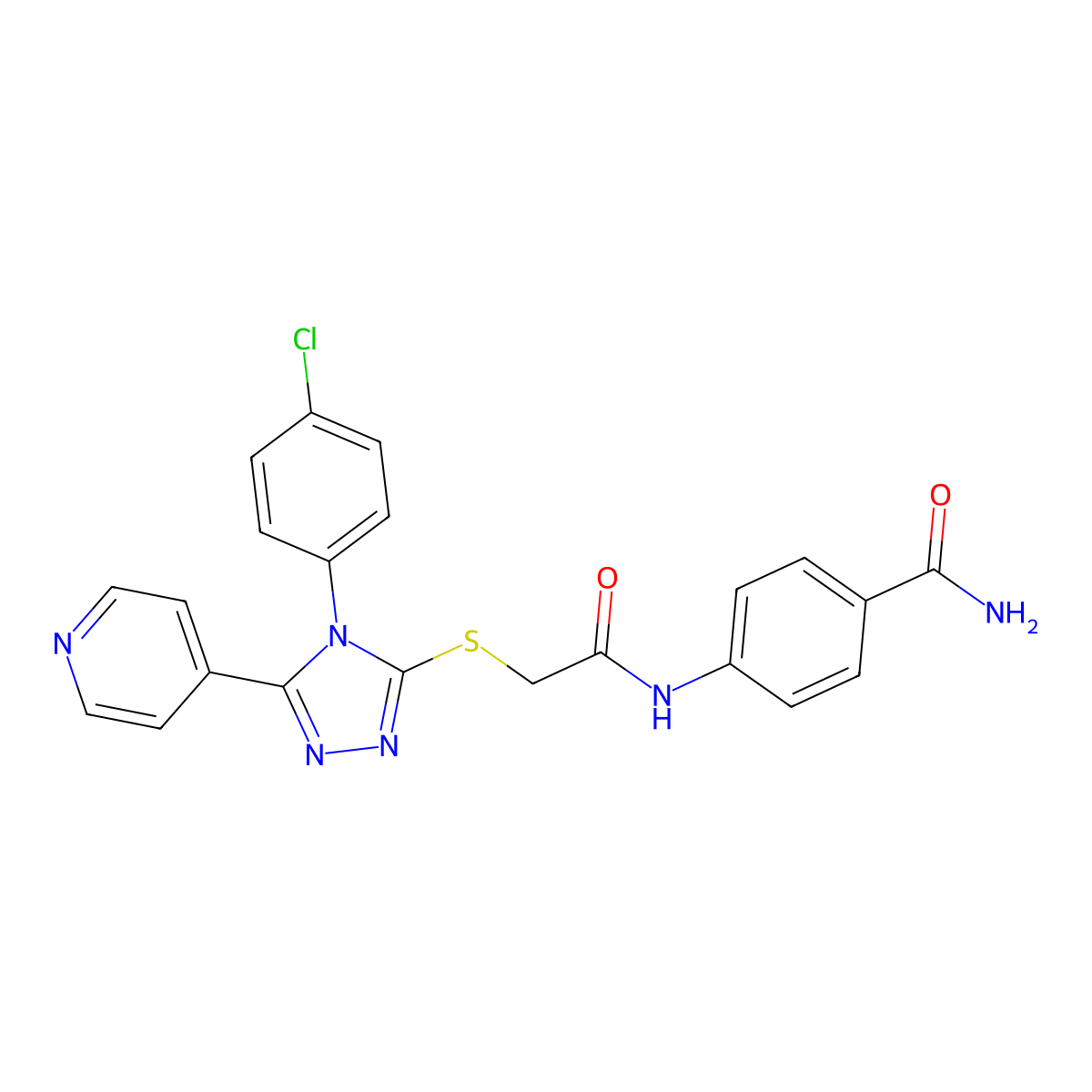 4-[({[4-(4-chlorophenyl)-5-(4-pyridinyl)-4H-1,2,4-triazol-3-yl]sulfanyl}acetyl)amino]benzamide molecular structure, CAS 498546-28-4