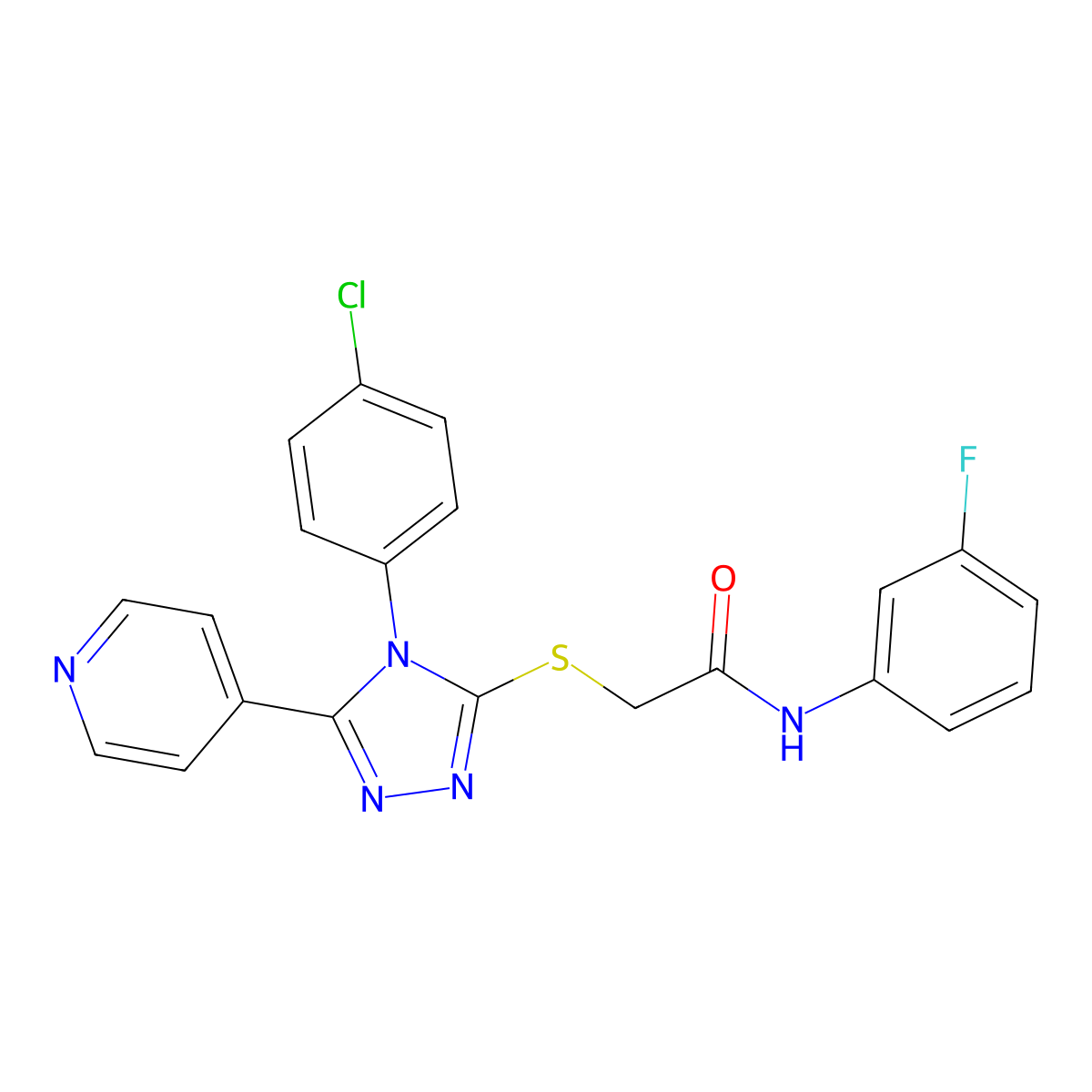 2-{[4-(4-chlorophenyl)-5-(pyridin-4-yl)-4H-1,2,4-triazol-3-yl]sulfanyl}-N-(3-fluorophenyl)acetamide molecular structure, CAS 498546-29-5